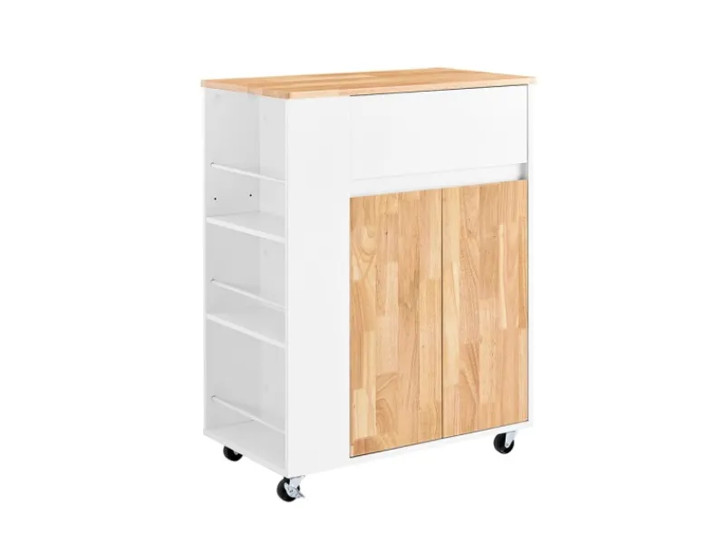 Servierwagen Küchenwagen mit Schublade und Seitenregal Küchenschrank 70x90x40cm FKW132-WN Servierwagen