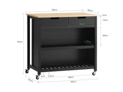 SoBuy Servierwagen|Küchenregale<Servierwagen mit 2 Ablagen Küchenwagen Küchenregal 98x94x58cm Schwarz FKW74-SCH