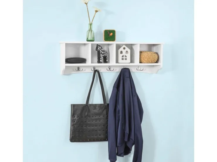 Hot SoBuy Wandgarderobe mit 5 Haken Holzwerkstoff Weiß FRG48-L-W