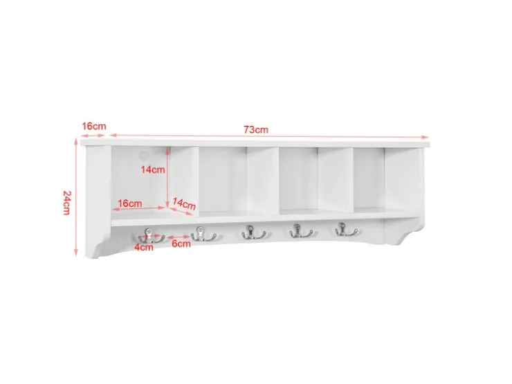 Hot SoBuy Wandgarderobe mit 5 Haken Holzwerkstoff Weiß FRG48-L-W