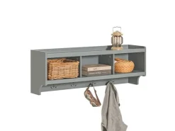 Hot SoBuy Wandgarderobe mit 3 Körben und 4 Haken MDF Grau FHK28-HG