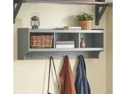 Hot SoBuy Wandgarderobe mit 3 Körben und 4 Haken MDF Grau FHK28-HG