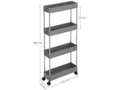 Songmics Küchen-Ordnungssysteme<Rollwagen 4 Ebenen 12,5 cm x 40 cm x 88 cm Grau