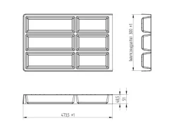SOTECH Besteckkästen<Besteckeinsatz SEPARADO Individual Genarbt 300 x 474 x 51 mm Schubladeneinsatz Ab 40cm Schrankbreite Schiefergrau
