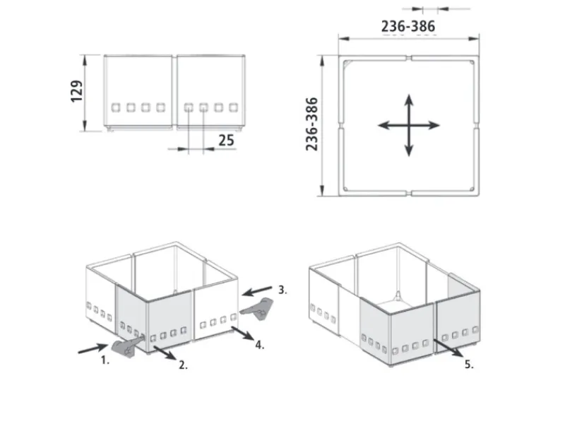 Hot 4er Set Organisationsrahmen CuisioFlex 129 mm Höhe Stufenlos Verstellbar von 236 - 386 mm inkl. Anti-Rutsch-Füße Besteckkästen