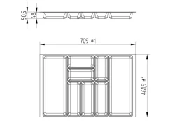 SOTECH Besteckkästen<ORGA-BOX-2 Besteckeinsatz Tiefe 462 mm Höhe 50,5 mm Für Nobilia Küchen Canvas Struktur Breite 709 mm Silbergrau