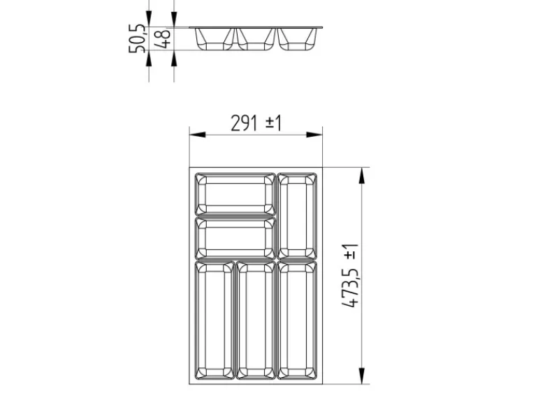 Outlet ORGA-BOX-3 Besteckeinsätze Tiefe 473 mm Höhe 50,5 mm Schubladeneinsätze Breite 291 mm Besteckkästen