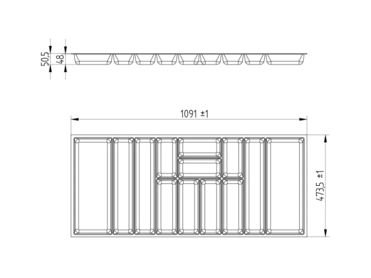 SOTECH Besteckkästen<ORGA-BOX-3 Besteckeinsätze Tiefe 473 mm Höhe 50,5 mm Schubladeneinsätze Breite 1091 mm Anthrazit
