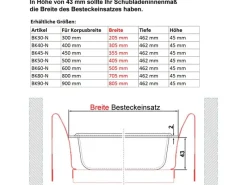 Best ORGA-BOX II Besteckeinsatz 800 mm Höhe 45 mm Silbergrau Für Nobilia Schubladen Besteckkästen
