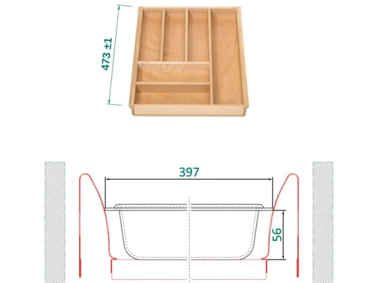 SOTECH Besteckkästen<ORGA-BOX III Buche Besteckeinsatz 500 mm Höhe 56 mm Für Nobilia Ab 2013 Pronorm und Brigitte Küchen