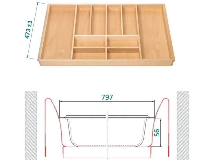 Outlet SOTECH ORGA-BOX III Buche Besteckeinsatz 900 mm Höhe 56 mm Für Nobilia Ab 2013 Pronorm und Brigitte Küchen