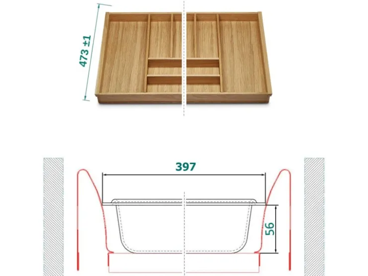 Online SOTECH ORGA-BOX III Eiche Besteckeinsatz 500 mm Höhe 56 mm Für Nobilia Ab 2013 Pronorm und Brigitte Küchen