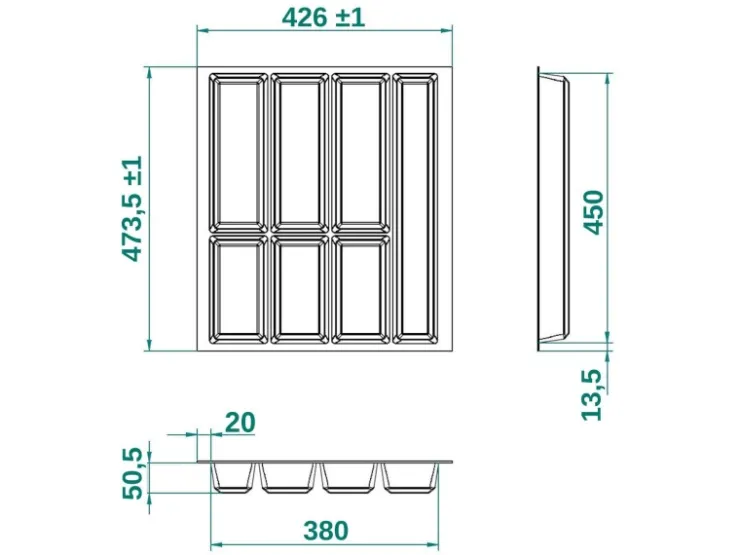 Hot SOTECH ORGA-BOX IV UNIVERSAL Besteckeinsatz 500 mm Höhe 53 mm Schubkasteneinsatz Besteckeinteilung