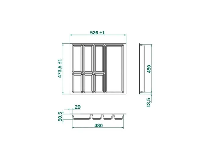SOTECH ORGA-BOX IV UNIVERSAL Besteckeinsatz 600 mm Höhe 53 mm Schubkasteneinsatz Besteckeinteilung