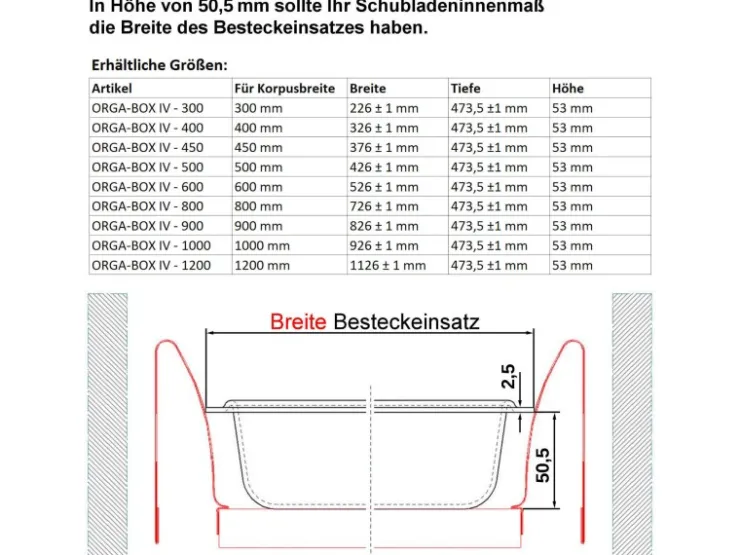 SOTECH ORGA-BOX IV UNIVERSAL Besteckeinsatz 600 mm Höhe 53 mm Schubkasteneinsatz Besteckeinteilung