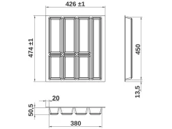 SOTECH Besteckkästen<Orga-Box VII Besteckeinsatz Schwarz 500 mm Höhe 50,5 mm mit Softtouch Oberfläche