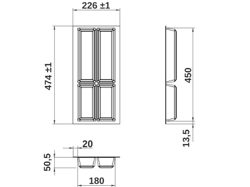 Discount Orga-Box VII Besteckeinsatz Basaltgrau 300 mm Höhe 50,5 mm mit Softtouch Oberfläche Besteckkästen