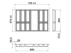 SOTECH Besteckkästen<Orga-Box VII Besteckeinsatz Schwarz 800 mm Höhe 50,5 mm mit Softtouch Oberfläche
