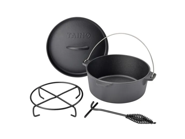 Clearance TAINO Dutch Oven 4L Gusseisen Feuertopf Deckelheber Grillzubehör Dopf