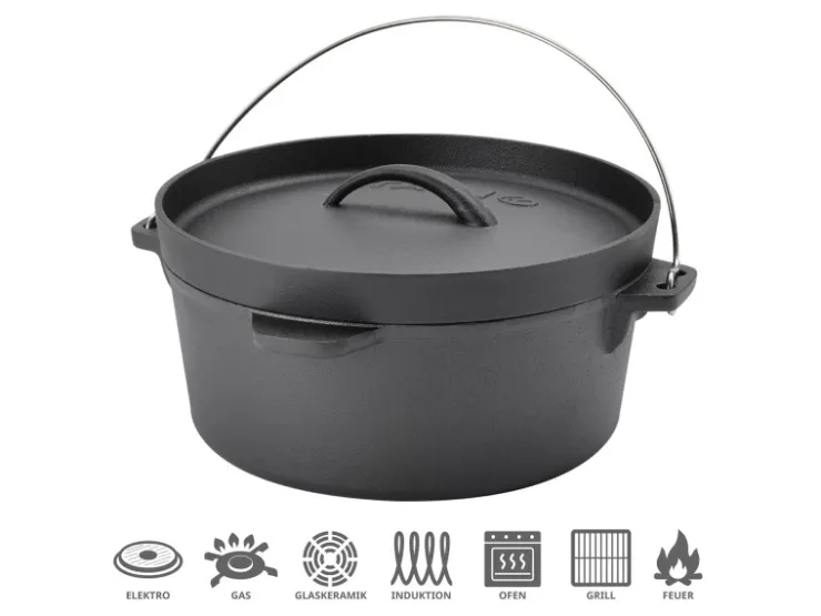 Clearance TAINO Dutch Oven 4L Gusseisen Feuertopf Deckelheber Grillzubehör Dopf