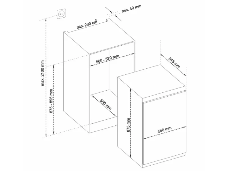 Sale Einbaukühlschrank 112L mit Gefrierfach 88cm Nische Schlepptür EKGS120E2 Einbauküchen|Kühlschränke