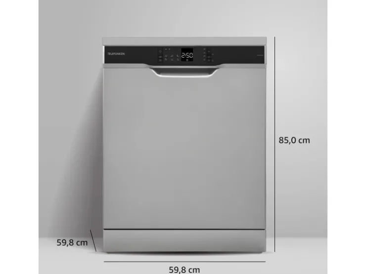 Telefunken Geschirrspüler<Geschirrspüler Freistehend 60 cm Spülmaschine Silber 12 Maßgedecke 6 Programme AquaStop Eco GFS6012DI