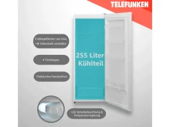 Outlet Kühlschrank 255 Liter Freistehend mit Gemüsefach ohne Gefrierfach LED-Beleuchtung KTFK265EW2 Kühlschränke