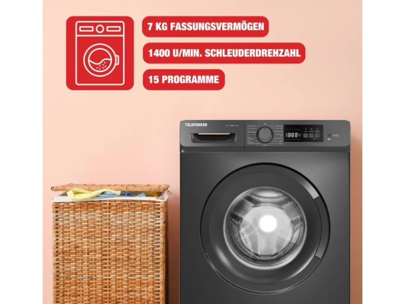 Outlet Waschmaschine 7kg Frontlader 1400 U/Min Inverter Motor AquaStop Schontrommel Dark Inox W-7-1400-A-DI Waschmaschinen