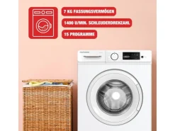 Telefunken Waschmaschinen<Waschmaschine 7kg Frontlader 1400 U/Min Inverter Motor Schontrommel 15 Programme Weiß W714A1W