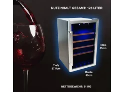 Best Tronitechnik Weinkühlschrank Getraenkekühlschrank 126 Liter 63 Flaschen Wein Kühlschrank Edelstahl-Optik Mit Led