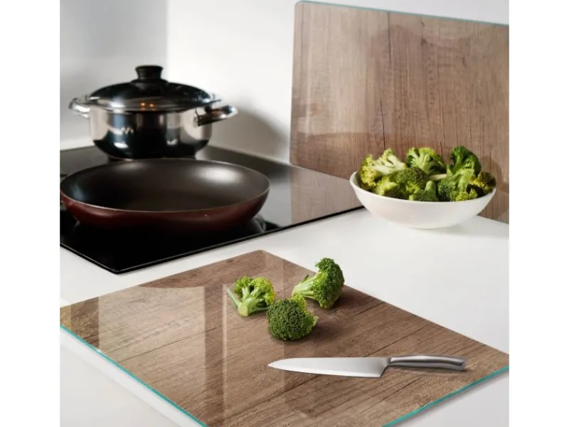 Best Tulup Herdabdeckplatte SET aus 2 Stück 40x52 cm Glas-Servierbrett Küchenutensilien Schutzplatte Spritzschutz Holz Herdabdeckungen