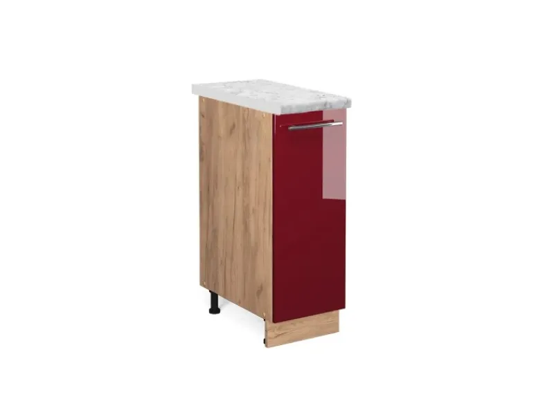 Vicco Apothekerschrank Fame-Line Bordeaux Hochglanz/Goldkraft Eiche 30 cm AP Marmor Einbauküchen