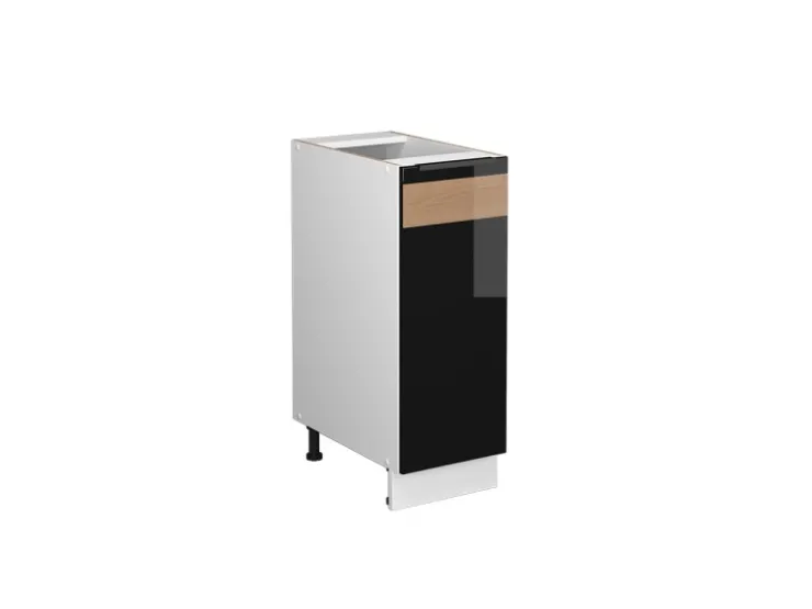 Best Vicco Apothekerschrank Fame-Line Schwarz-Eiche Hochglanz/Weiß 30 cm ohne Arbeitsplatte Eiche Dunkel
