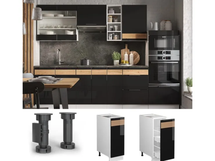 Best Vicco Apothekerschrank Fame-Line Schwarz-Eiche Hochglanz/Weiß 30 cm ohne Arbeitsplatte Eiche Dunkel