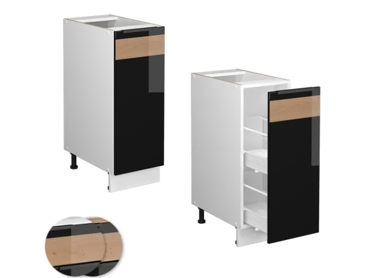 Best Vicco Apothekerschrank Fame-Line Schwarz-Eiche Hochglanz/Weiß 30 cm ohne Arbeitsplatte Eiche Dunkel