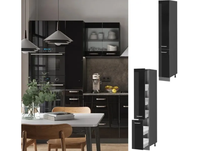 Outlet Vicco Apothekerschrank R-Line Medizinschrank für die Küche Schwarz Hochglanz/Anthrazit 30 cm Küchenschränke