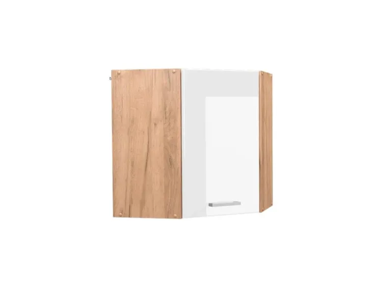 Best Vicco Eckhängeschrank R-Line Küchen-Eckschrank Hochglanz/Goldkraft Eiche 57 cm Weiß