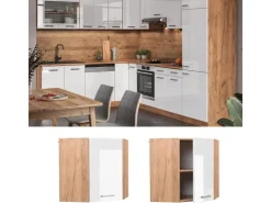 Best Vicco Eckhängeschrank R-Line Küchen-Eckschrank Hochglanz/Goldkraft Eiche 57 cm Weiß
