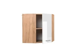 Best Vicco Eckhängeschrank R-Line Küchen-Eckschrank Hochglanz/Goldkraft Eiche 57 cm Weiß