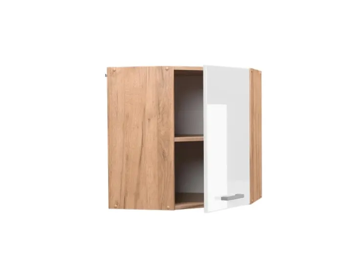Best Vicco Eckhängeschrank R-Line Küchen-Eckschrank Hochglanz/Goldkraft Eiche 57 cm Weiß