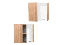 Best Vicco Eckhängeschrank R-Line Küchen-Eckschrank Hochglanz/Goldkraft Eiche 57 cm Weiß