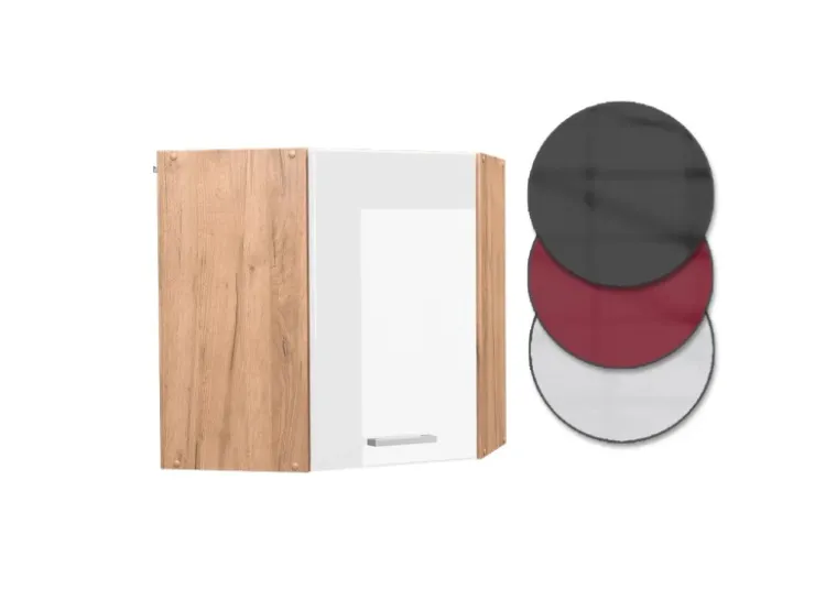 Best Vicco Eckhängeschrank R-Line Küchen-Eckschrank Hochglanz/Goldkraft Eiche 57 cm Weiß