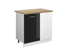 New Vicco Eckunterschrank R-Line Küchen Eckschrank Schwarz Hochglanz/Weiß 86 cm AP Eiche Schwarz Glänzend
