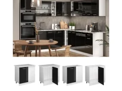 New Vicco Eckunterschrank R-Line Küchen Eckschrank Schwarz Hochglanz/Weiß 86 cm AP Eiche Schwarz Glänzend