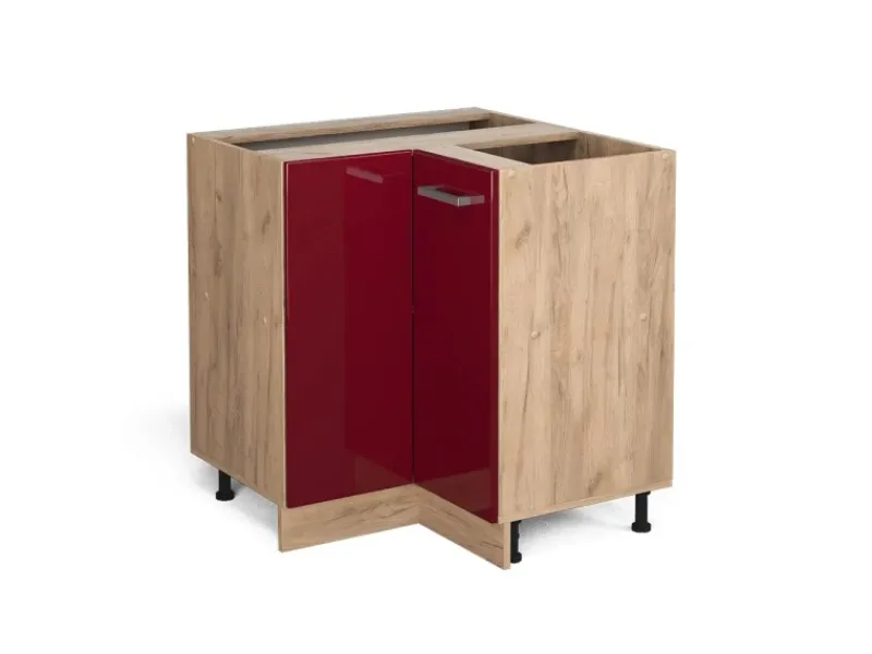 Vicco Eckunterschrank R-Line Bordeaux Hochglanz/Goldkraft Eiche 76 cm ohne Arbeitsplatte Einbauküchen