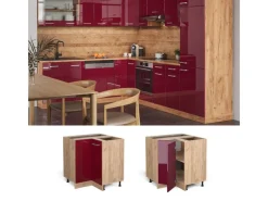 Vicco Eckunterschrank R-Line Bordeaux Hochglanz/Goldkraft Eiche 76 cm ohne Arbeitsplatte Einbauküchen
