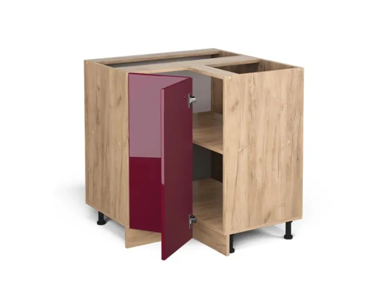 Vicco Eckunterschrank R-Line Bordeaux Hochglanz/Goldkraft Eiche 76 cm ohne Arbeitsplatte Einbauküchen