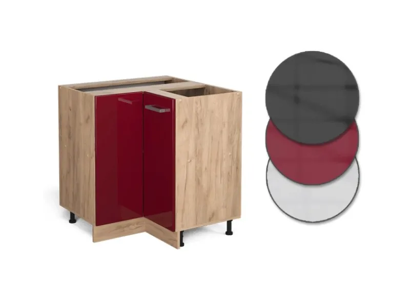 Vicco Eckunterschrank R-Line Bordeaux Hochglanz/Goldkraft Eiche 76 cm ohne Arbeitsplatte Einbauküchen