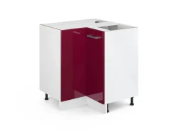 Clearance Vicco Eckunterschrank R-Line Bordeaux Hochglanz/Weiß 76 cm ohne Arbeitsplatte Küchenschränke