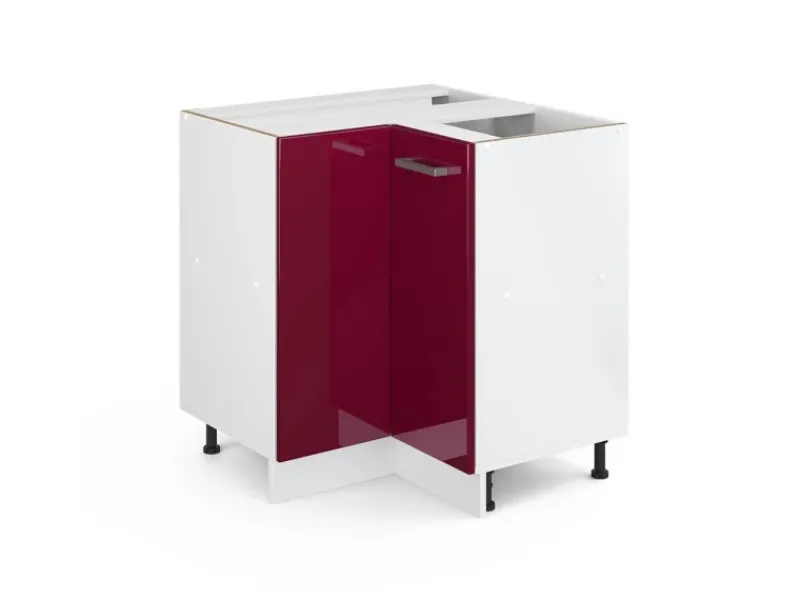 Clearance Vicco Eckunterschrank R-Line Bordeaux Hochglanz/Weiß 76 cm ohne Arbeitsplatte Küchenschränke